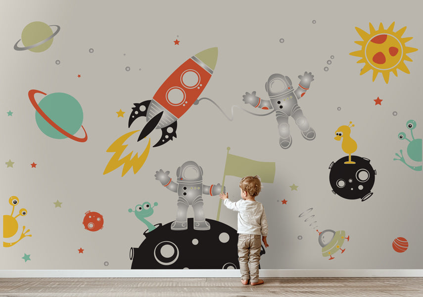 Space Wall Decals - Voyager with Custom Flag Name Wall Stickers - Astronauts, Aliens, Rocket, Planets, UFO - selling Wall Decals for Kids - PLOS040