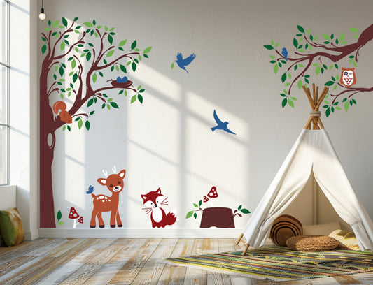 Mystical Woodland Creatures Forest Friends Nursery Wall Decal - Deer, Fox, Squirrels, Owls - Kids' Vinyl Wall Stickers