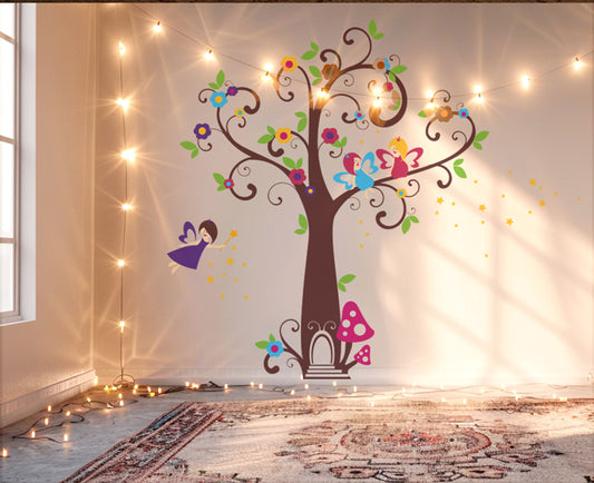 Enchanting Wall Decals for Girls: Fairy, Tree with Flowers, Magic Dust, Stars, & More - Decorative Wall Stickers