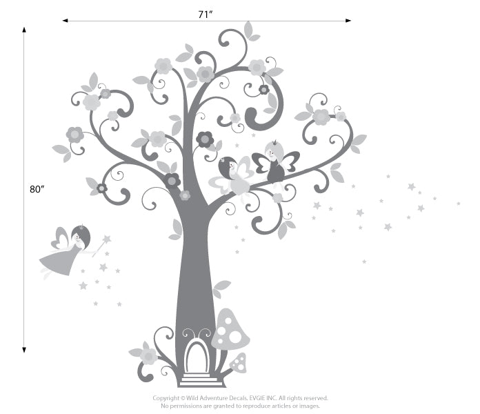 Enchanting Wall Decals for Girls: Fairy, Tree with Flowers, Magic Dust, Stars, & More - Decorative Wall Stickers