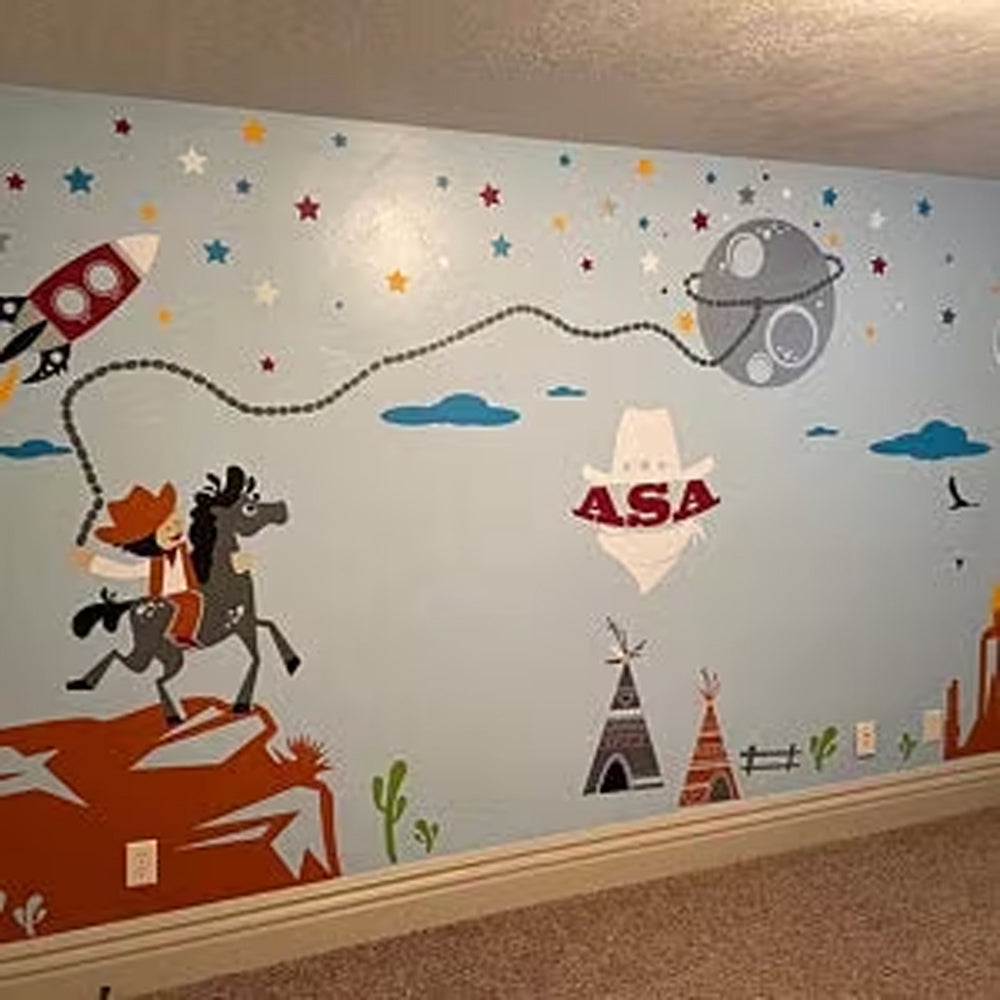 Galactic Riders: Kids Room Decal & Wall Art with Cowboy and Aliens