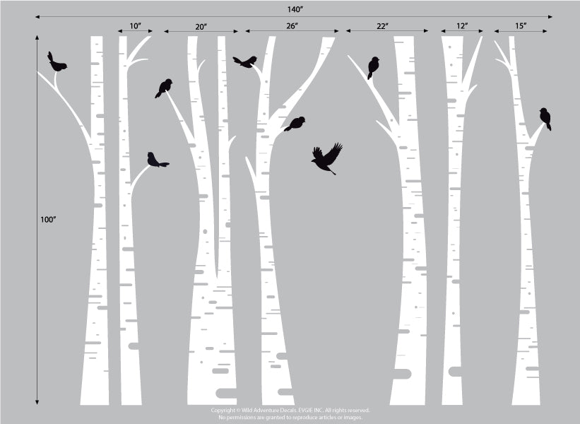 Birch Trees with Birds Wall Decal - Large White Tree Wall Sticker